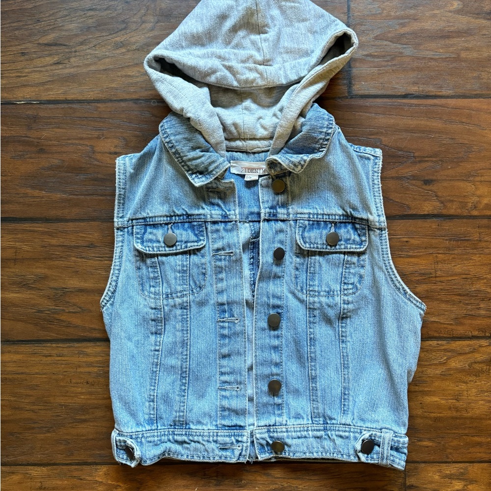 2.1 Denim Blue Vest with Gray Hood